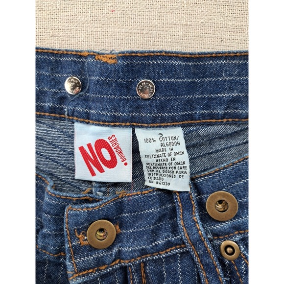 Vtg Suspender Button Jeans Women 9 Fits 4 27.5x29in Blue Pinstripe Retro Baggy - Picture 5 of 8